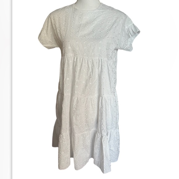 Pretty Little Thing Dress White Eyelet Mini Layered Boho Peasant Size 6 Festival - Picture 7 of 13